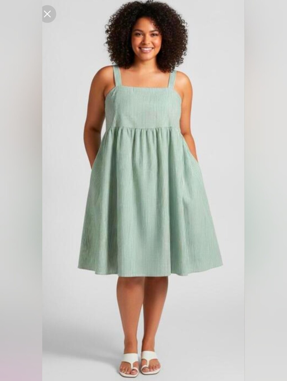 Sleeveless Green/White stripe Midi Dress